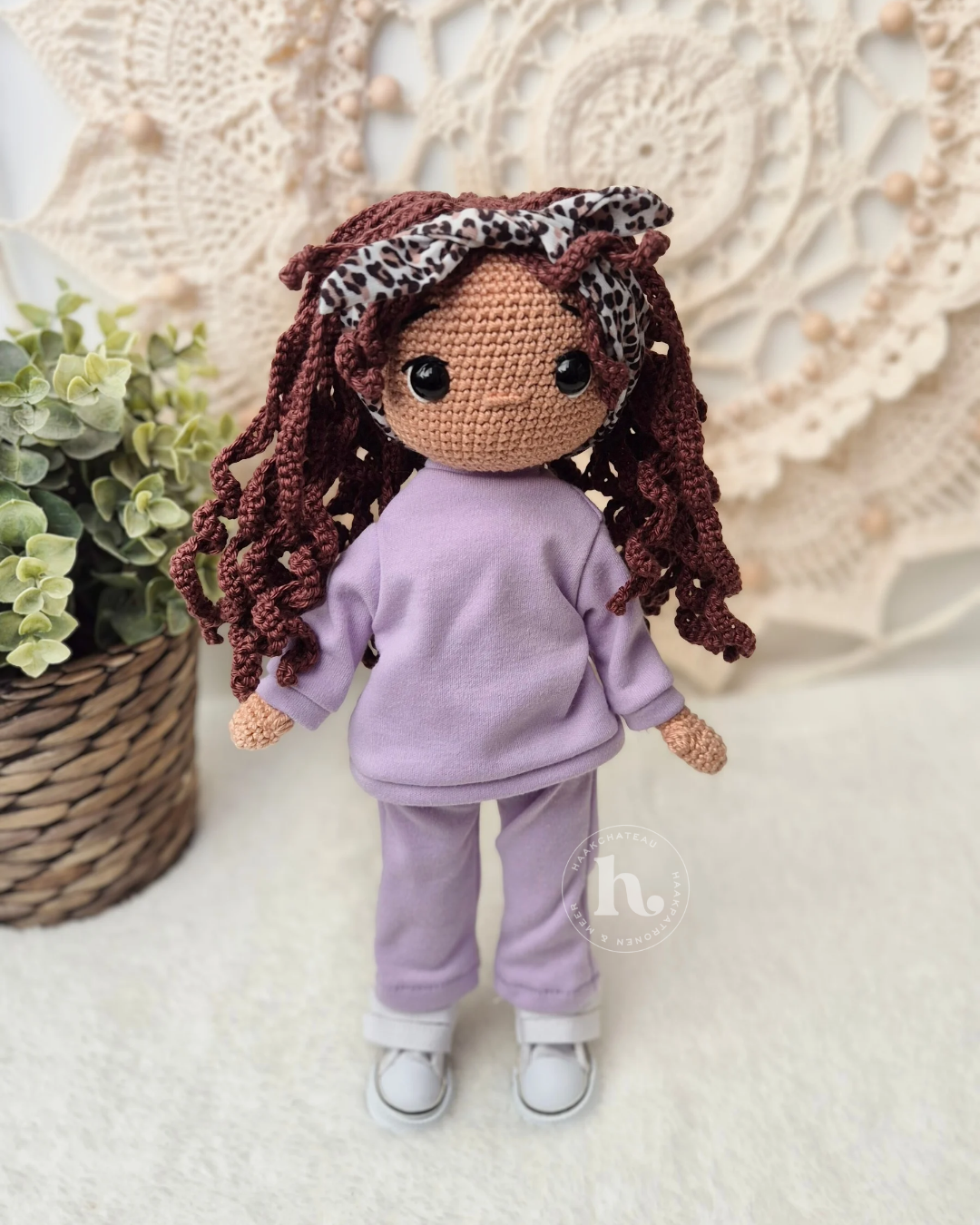 Haakpakket Pop Tess met gehaakte pruik & kleding set: Paars Trainingspak