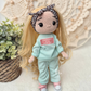 Haakpakket: Pale Pink, Mint trainingspak en Poppenhaar lange krullen blond