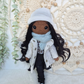 Haakpakket Pop Tess met poppenhaar pruik & kleding set: Witte Bontjas